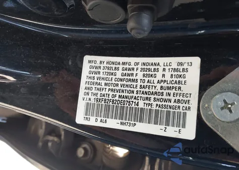 2013 Honda Civic Ex from USA, damaged, VIN 19XFB2F82DE075714